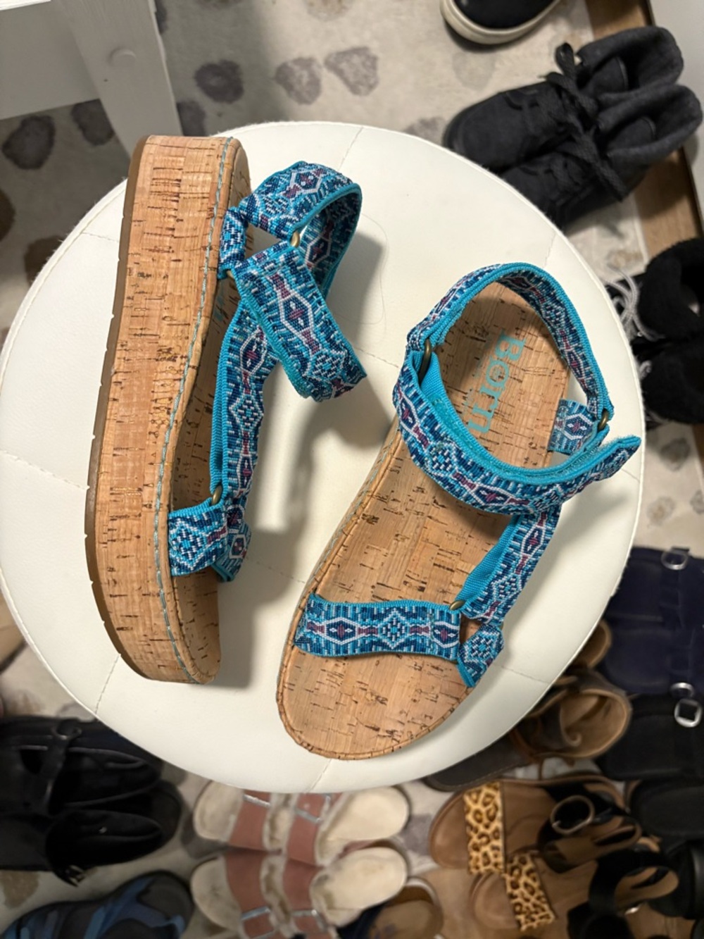 Born Turquoise Patterned Cork Platform Sandals